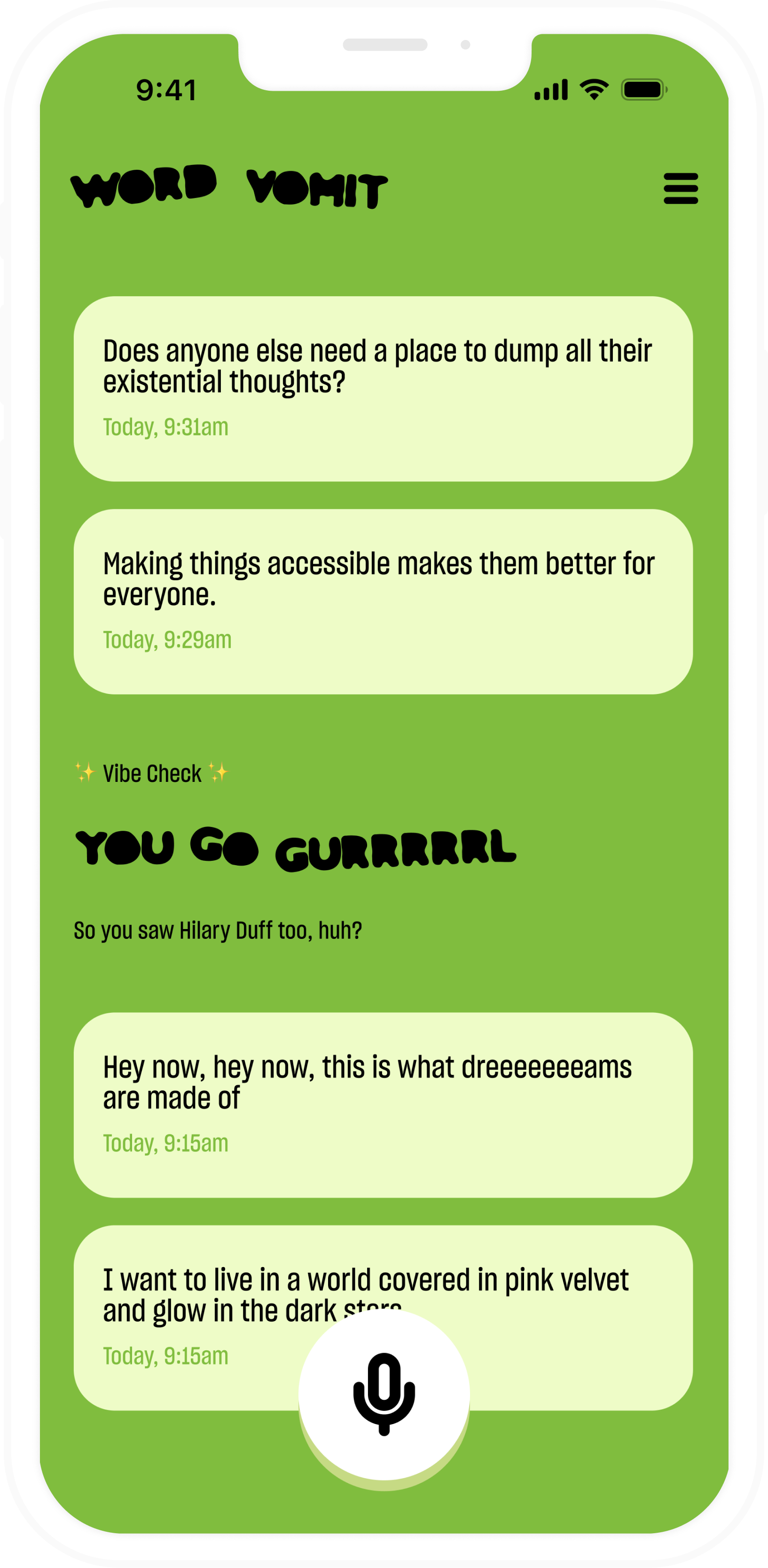 Word Vomit List Screen